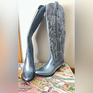 Jeffrey Campbell knee high metallic cowboy boots